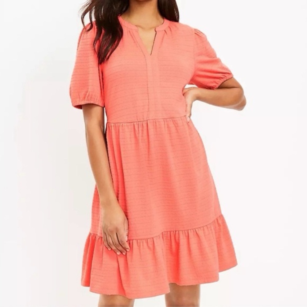 LOFT Women's Coral Tiered Short-Sleeve Dress